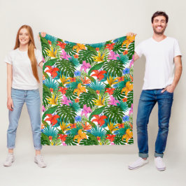 COBERTOR DE VELO PADRÃO BOTÂNICO FLORAL TROPICAL