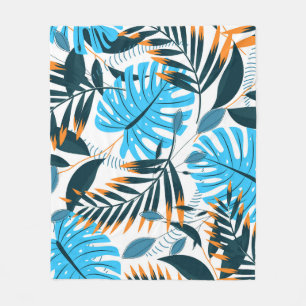 Cobertor De Velo Padrão Branco Brilhante de Folhas Tropicais