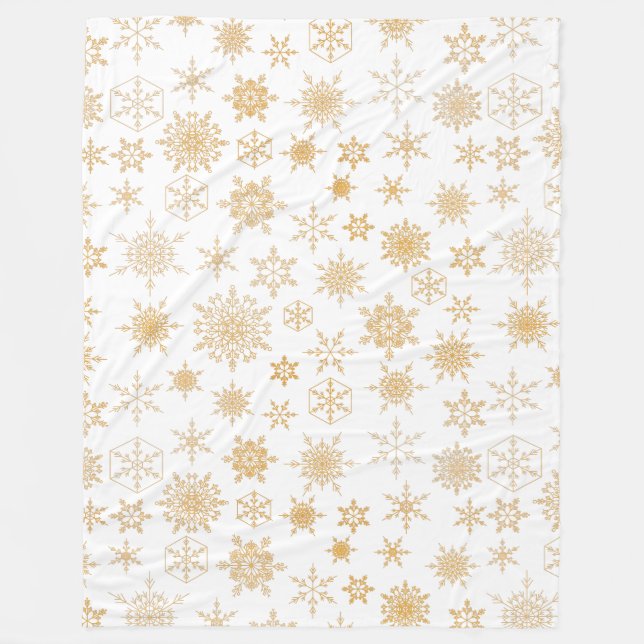 Cobertor De Velo Padrão branco e Dourado de floco de neve de Natal  (Frente)