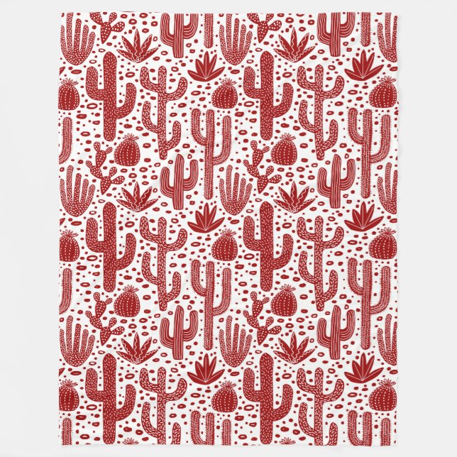 Cobertor De Velo Padrão Cactus - Vermelho Ruby e Branco (Frente)