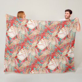 Cobertor De Velo Padrão Chic Aqua Turquoise Coral Red Seashells