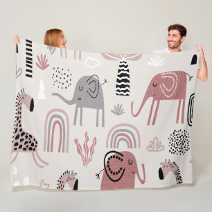 Cobertor De Velo padrão com elefantes e girafas fofos gigante
