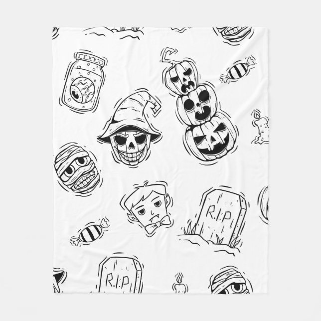 Cobertor De Velo Padrão constante de ícones de halloween com desenh (Frente)
