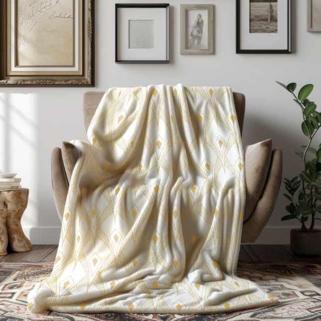 Cobertor De Velo Padrão contínuo art-déco dourado e branco 3 (Criador carregado)