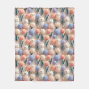 Cobertor De Velo Padrão contínuo caprichoso de gato 3D e tulipa