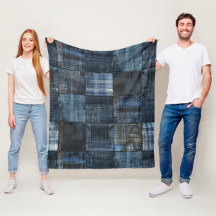 Cobertor De Velo Padrão contínuo de remendo de jeans índigo