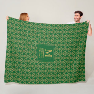 Cobertor De Velo Padrão Damask Seamless Verde Esmeralda e Dourado