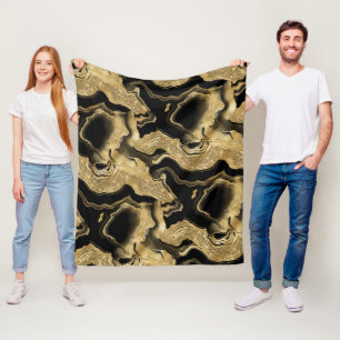 Cobertor De Velo Padrão de Ágata Preto e Dourado Elegante
