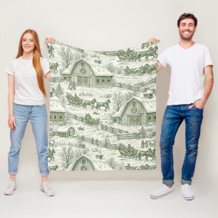 Cobertor De Velo Padrão de Aldeia de Natal Vintage Toile Verde (4)