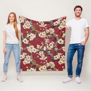 Cobertor De Velo Padrão de Ameixa Japonesa Flor de Coral Creme Borg