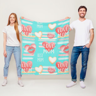 Cobertor De Velo Padrão de Amor da Mãe em Arte Pop em Turquesa (2)