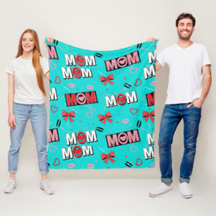 Cobertor De Velo Padrão de Amor da Mãe em Arte Pop em Turquesa (5)