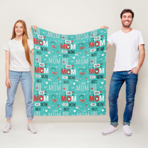 Cobertor De Velo Padrão de Amor da Mãe em Pop Art em Turquesa (7)