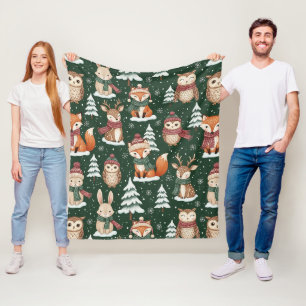 Cobertor De Velo Padrão de Animais de Natal na Floresta – 4 Inverno