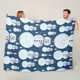 Cobertor De Velo Padrão de Aquarela Azul Snowman, Gelado, Gelado