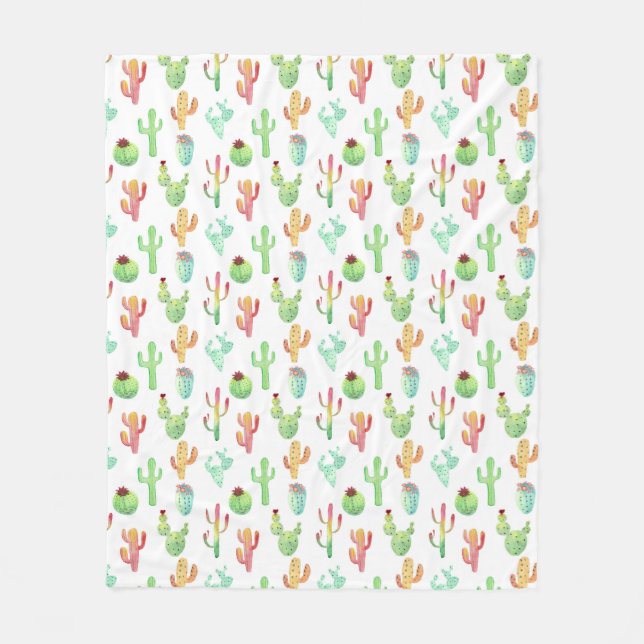 Cobertor De Velo Padrão de Aquarela Cactus Pastel (Frente)