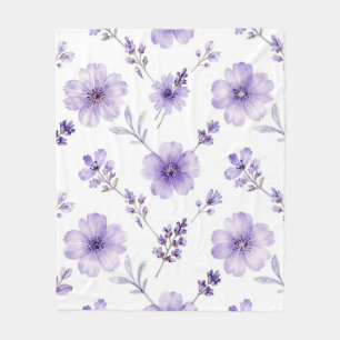 Cobertor De Velo Padrão de Aquarela de Flor de Linho Roxo Lavanda