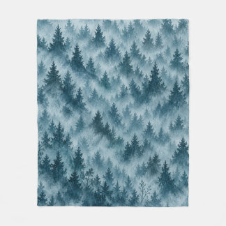 Cobertor De Velo Padrão de aquarela de floresta de pinheiros azul e
