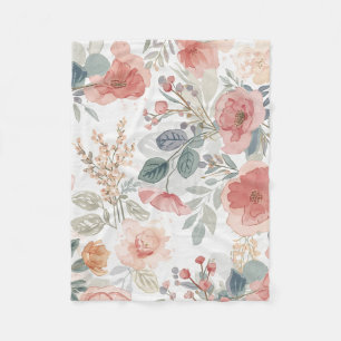 Cobertor De Velo Padrão de Aquarela Floral Jardim de Coral Rosado