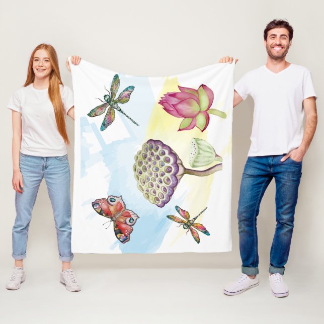 Cobertor De Velo Padrão de aquarelas das libélulas e borboletas (In Situ)