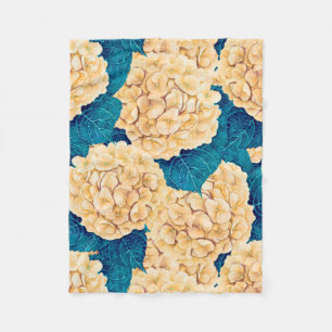 Cobertor De Velo Padrão de aquarelas Hydrangea, amarelo e azul