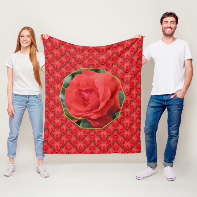 Cobertor De Velo Padrão de Arte Floral com Rosas Vermelhas  (In Situ)