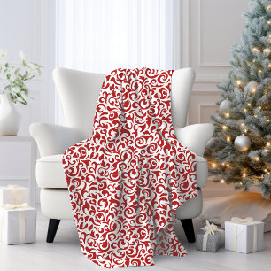 Cobertor De Velo Padrão de Arte Floral do Damasco Vermelho Branco E