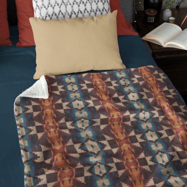 Cobertor De Velo Padrão de Arte Tribal Azul-Castanho-Vermelho Azul- (Criador carregado)