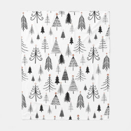 Cobertor De Velo Padrão de Árvore de Natal Branco Preto Minimalista