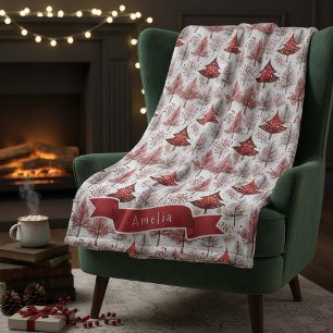 Cobertor De Velo Padrão de Árvore de Natal Branco Vermelho nº 4 ID1