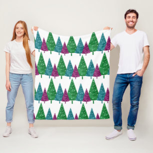 Cobertor De Velo Padrão de Árvores de Aquarela Teal Magenta Verde