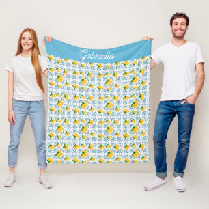 Cobertor De Velo Padrão de Azulejo Azul Limão País Francês