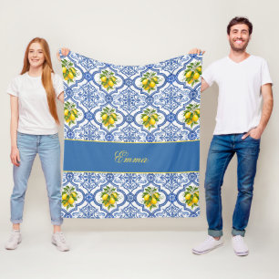 Cobertor De Velo Padrão de Azulejo Nome Monograma de Limão Francês 