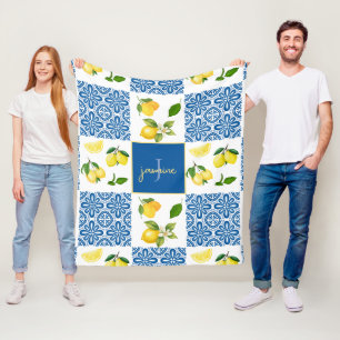 Cobertor De Velo Padrão de Azulejo Nome Monograma de Limão Francês