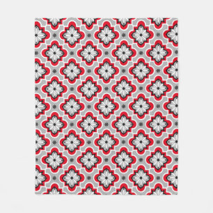 Cobertor De Velo Padrão de azulejos marroquinos - Cinza e Vermelho