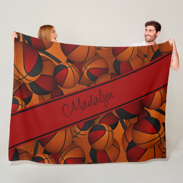 Cobertor De Velo padrão de basquete preto vermelho para meninas per (In Situ)