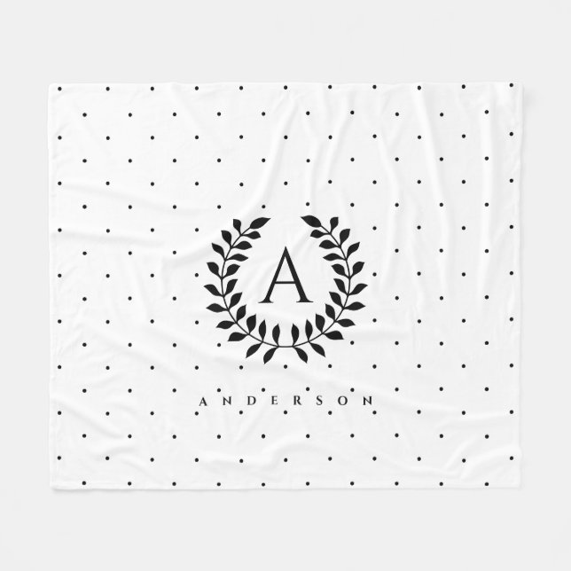Cobertor De Velo Padrão de Bolinhas Monograma Louro Preto e Branco (Frente (Horizontal))