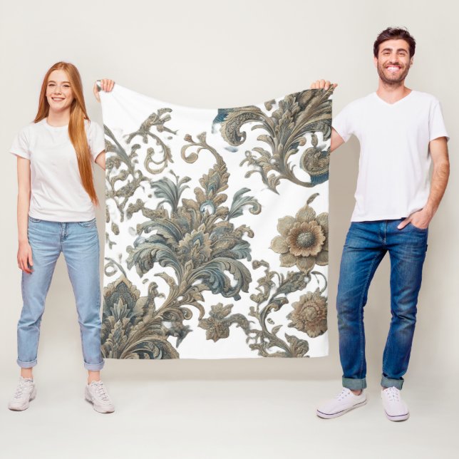 Cobertor De Velo Padrão de Brocade Floral Azul-Dusky (In Situ)