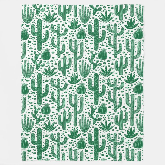 Cobertor De Velo Padrão de Cactus - Floresta Verde e Branco (Frente)