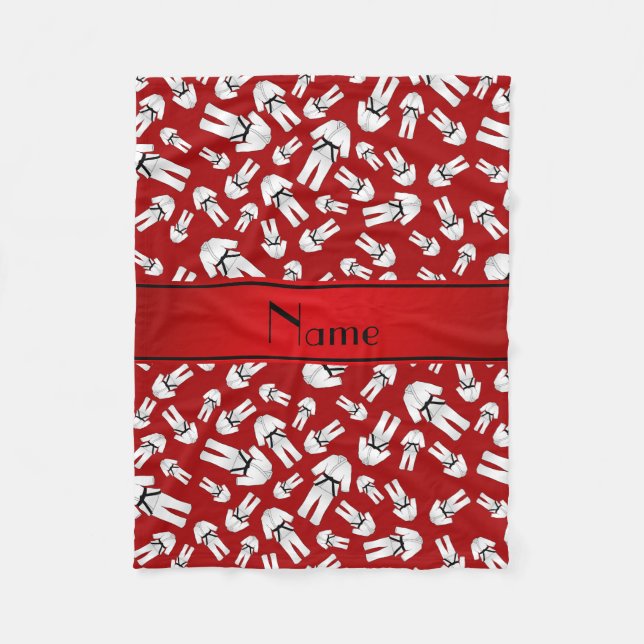 Cobertor De Velo Padrão de caratê vermelho de nome personalizado (Frente)