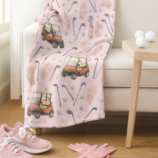 Cobertor De Velo Padrão de Carrinho de Golfe Rosa Dama Golfista  (Soft landings after tee time where pink gear, cozy fleece, and golf dreams come home to rest.)