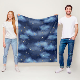 Cobertor De Velo Padrão de Céu Azul Escuro das Estrelas Douradas da
