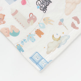 Cobertor De Velo Padrão de Chá de Bebê em Aquarela com Urso Teddy