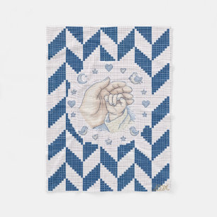 Cobertor De Velo Padrão de Chevron Azul Medalhão Floral Central Fle
