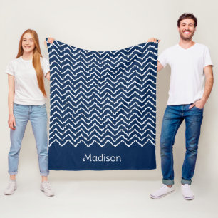 Cobertor De Velo Padrão de Chevron Xadrez Azul Marinho e Branco