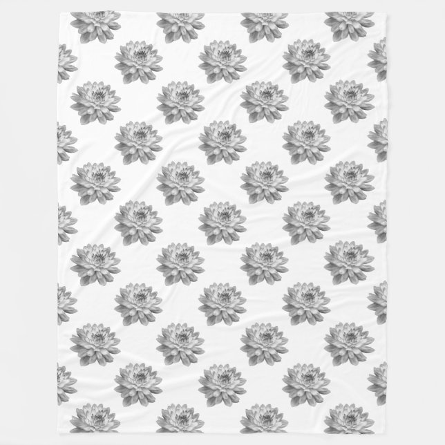 Cobertor De Velo Padrão de Chrysanthemum - Monocromo em Branco (Frente)