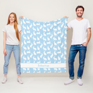 Cobertor De Velo Padrão de Coelho Azul e Branco Coelhinhos Fofos e