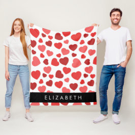 Cobertor De Velo Padrão De Corações, Corações Vermelhos, Seu Nome