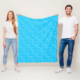Cobertor De Velo Padrão de Corações de Amor Azul Médio e Branco