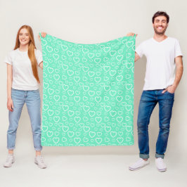 Cobertor De Velo Padrão de Corações de Amor Verde Menta e Branco